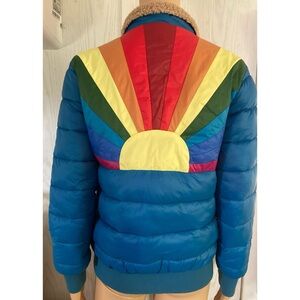 GREATER GOOD Women's Rainbow Blue Insulated Puffer Jacket Size SMALL EXCELLENT